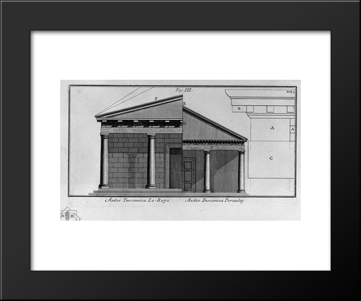 Map Of Temple Toscano And Column Bases (By Vitruvius, Second Perrault) 20x24 Black Modern Wood Framed Art Print Poster by Piranesi, Giovanni Battista