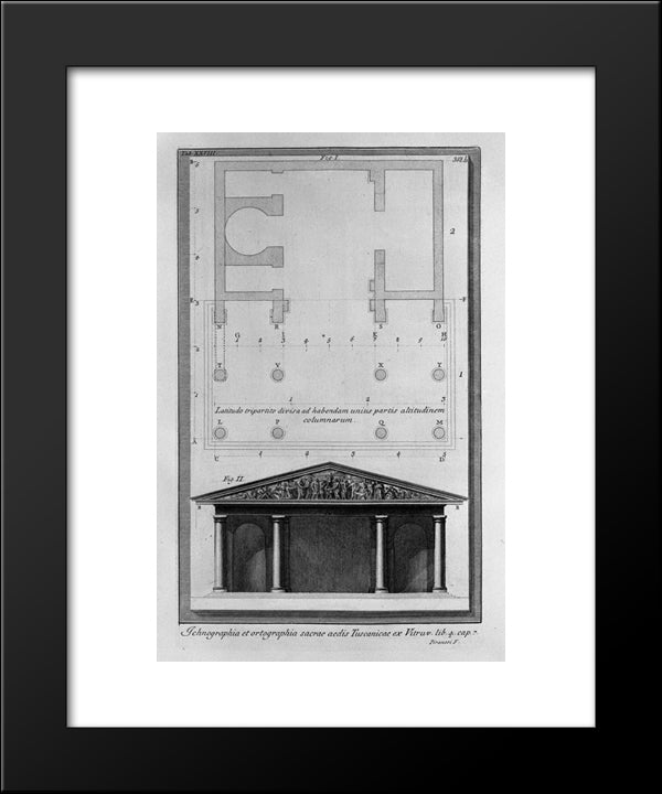 Plan And Elevation Of The Second Temple Tuscan Vitruvius 20x24 Black Modern Wood Framed Art Print Poster by Piranesi, Giovanni Battista