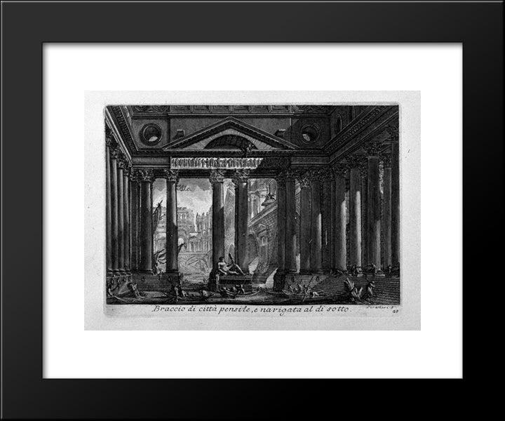 Porches Pulled Around A Hole Of The Royal Palace 20x24 Black Modern Wood Framed Art Print Poster by Piranesi, Giovanni Battista
