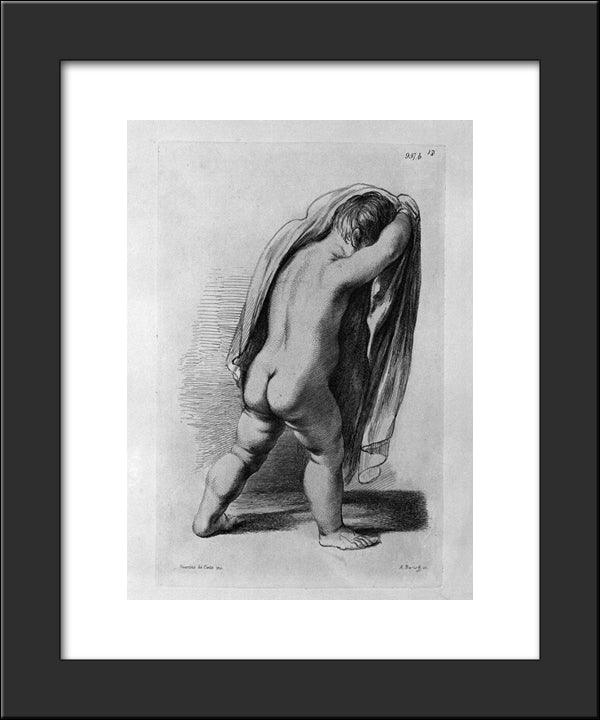 Putto Standing In Place To Clothe Itself, By Guercino 20x24 Black Modern Wood Framed Art Print Poster by Piranesi, Giovanni Battista