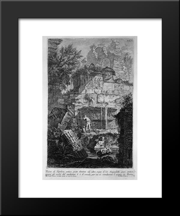 Ruins Of An Ancient Tomb Placed Before Other Ruins Of An Aqueduct 20x24 Black Modern Wood Framed Art Print Poster by Piranesi, Giovanni Battista