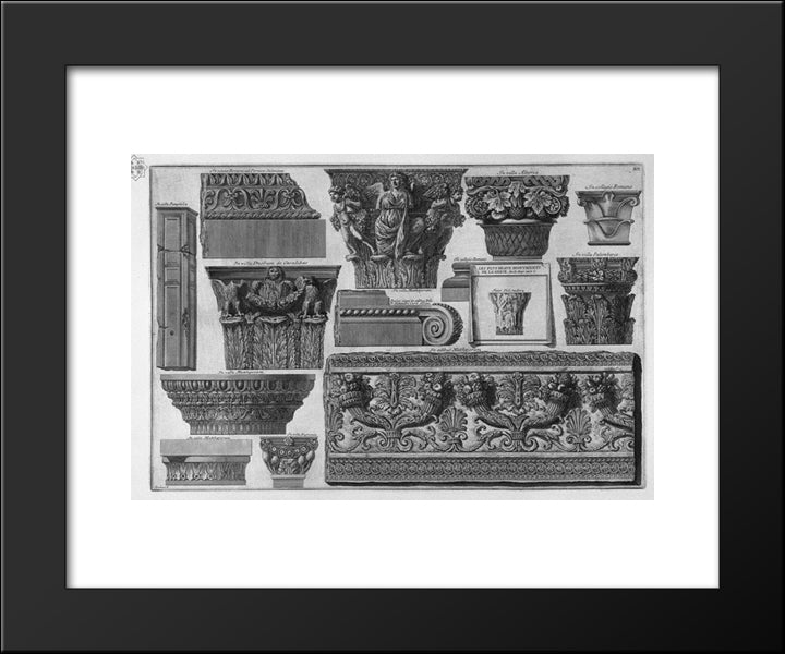 Several Capitals And A Frieze Of Roman Villas 20x24 Black Modern Wood Framed Art Print Poster by Piranesi, Giovanni Battista