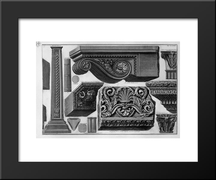 Shelf, Capitals, Friezes, Etc. 20x24 Black Modern Wood Framed Art Print Poster by Piranesi, Giovanni Battista