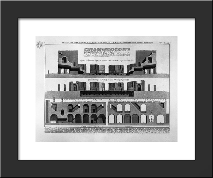 Split, Showing The Scene In Front Of Building, And Stairs, Which Ascend To The Second Precision 20x24 Black Modern Wood Framed Art Print Poster by Piranesi, Giovanni Battista