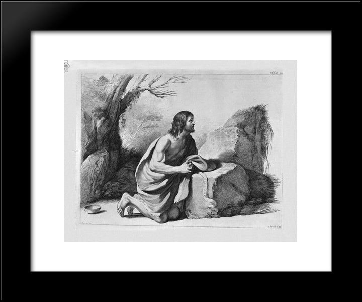 St. John The Baptist In Prayer, By Guercino 20x24 Black Modern Wood Framed Art Print Poster by Piranesi, Giovanni Battista