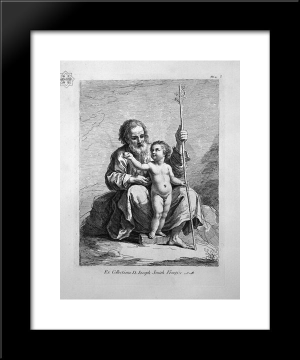 St. Joseph, Child Jesus Between His Knees, Hands Him An Apple 20x24 Black Modern Wood Framed Art Print Poster by Piranesi, Giovanni Battista