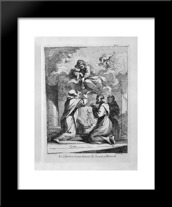 The Blessed Virgin And St. Child Appear Three Religious Kneeling 20x24 Black Modern Wood Framed Art Print Poster by Piranesi, Giovanni Battista