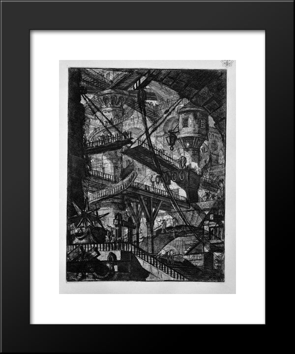 The Drawbridge 20x24 Black Modern Wood Framed Art Print Poster by Piranesi, Giovanni Battista