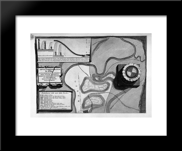The Roman Antiquities, T. 1, Plate Xxxviii. Plate Of Topography Of Rome. 20x24 Black Modern Wood Framed Art Print Poster by Piranesi, Giovanni Battista