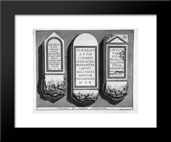 The Roman Antiquities, T. 2, Plate Li. Registration Of `Soldiers Praetorian Guards. 20x24 Black Modern Wood Framed Art Print Poster by Piranesi, Giovanni Battista