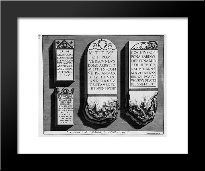 The Roman Antiquities, T. 2, Plate Lii. Registration Of `Soldiers Praetorian Guards. 20x24 Black Modern Wood Framed Art Print Poster by Piranesi, Giovanni Battista