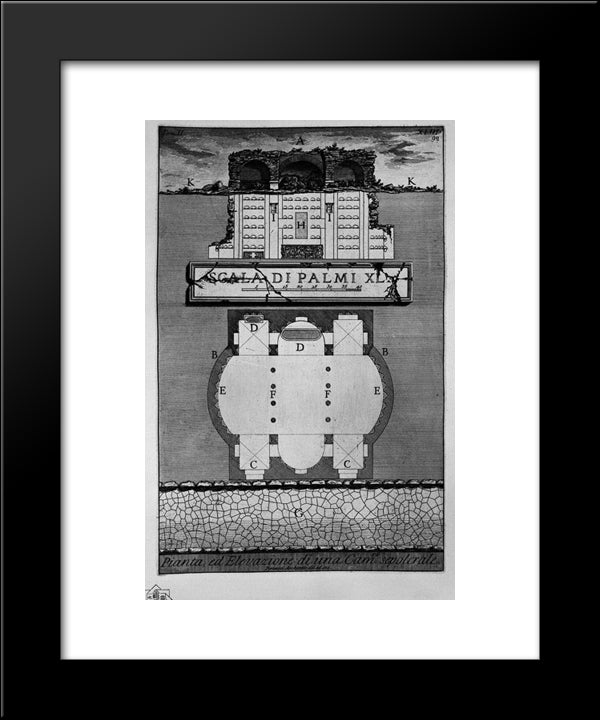 The Roman Antiquities, T. 2, Plate Xliii. Plan And Elevation Of A Burial Chamber. 20x24 Black Modern Wood Framed Art Print Poster by Piranesi, Giovanni Battista