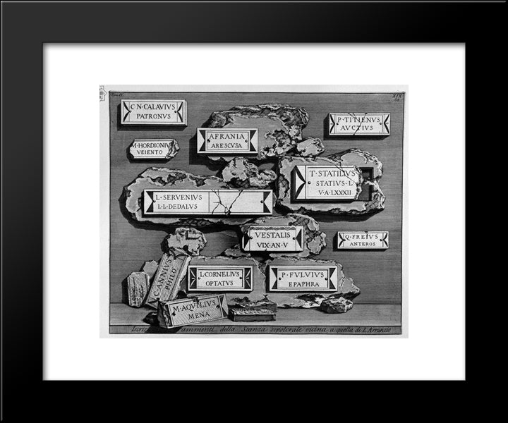 The Roman Antiquities, T. 2, Plate Xvix. Inscriptions And Fragments Of The Burial Chamber Above. 20x24 Black Modern Wood Framed Art Print Poster by Piranesi, Giovanni Battista