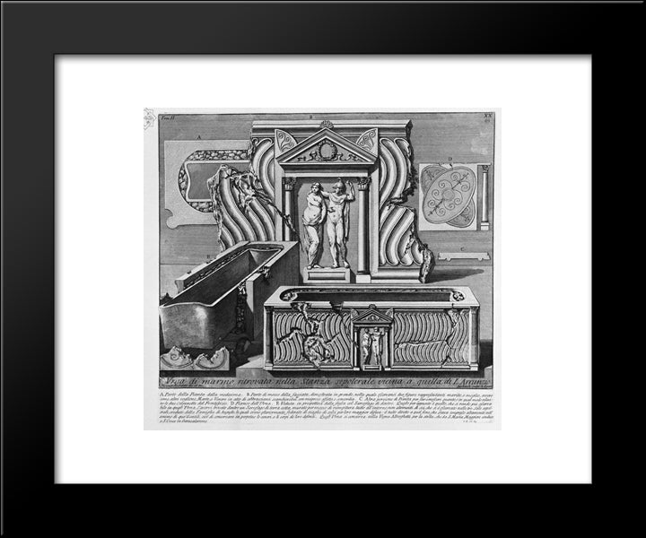 The Roman Antiquities, T. 2, Plate Xx. Inscriptions And Fragments Of The Burial Chamber Above. 20x24 Black Modern Wood Framed Art Print Poster by Piranesi, Giovanni Battista