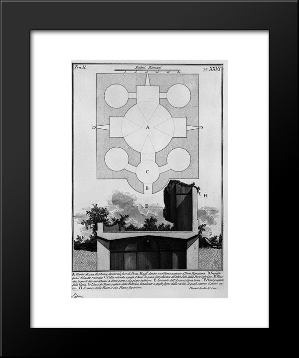 The Roman Antiquities, T. 2, Plate Xxvi. Previous Cross-Section Of Large Urn And Other Details. 20x24 Black Modern Wood Framed Art Print Poster by Piranesi, Giovanni Battista