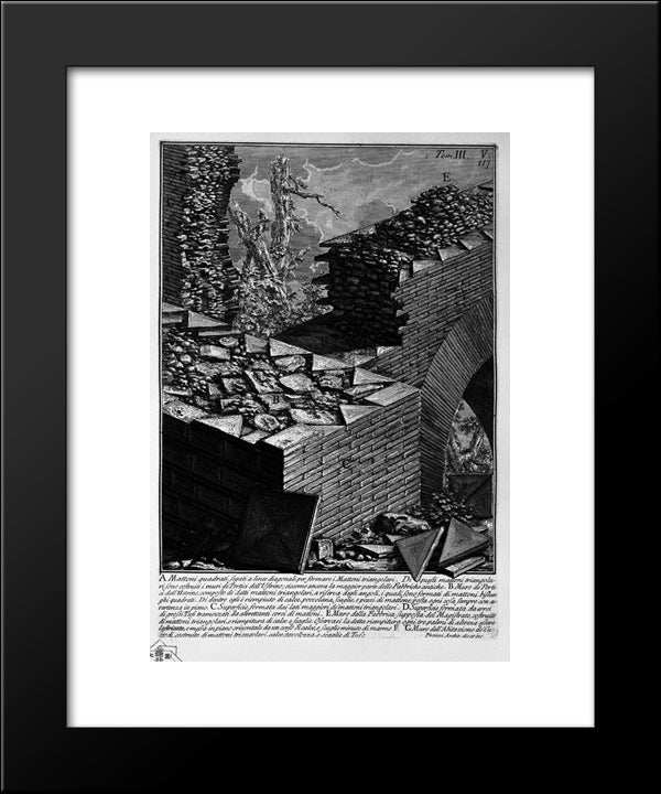The Roman Antiquities, T. 3, Plate V. Construction Details Of Walls Entries Ustrine. 20x24 Black Modern Wood Framed Art Print Poster by Piranesi, Giovanni Battista