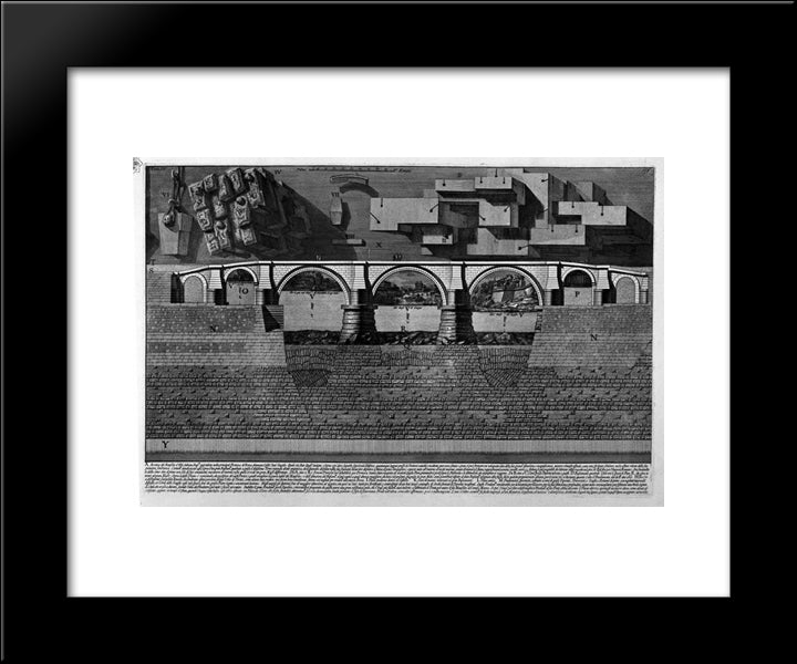 The Roman Antiquities, T. 4, Plate V. Plan Of The Mausoleum Of Hadrian And Bridge St. Angel. 20x24 Black Modern Wood Framed Art Print Poster by Piranesi, Giovanni Battista