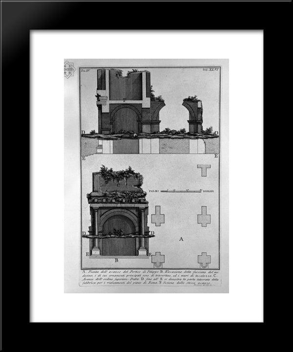 The Roman Antiquities, T. 4, Plate Xlvi. Proof Of The Portico Of Philip The Advanced. 20x24 Black Modern Wood Framed Art Print Poster by Piranesi, Giovanni Battista
