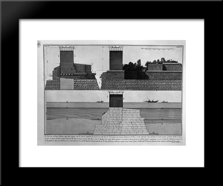 The Roman Antiquities, T. 4, Plate Xx. Cutaway View Of The Bridge Of Four Heads. 20x24 Black Modern Wood Framed Art Print Poster by Piranesi, Giovanni Battista