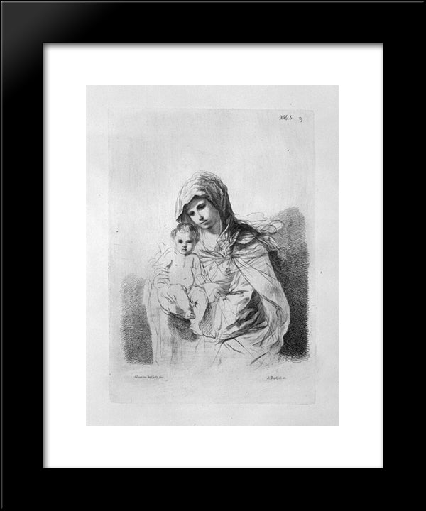 The Virgin And Child In Half-Figure In Her Arms, From Guercino 20x24 Black Modern Wood Framed Art Print Poster by Piranesi, Giovanni Battista