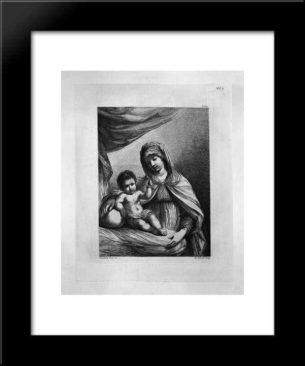 The Virgin Standing, Half-Length, With The Child Jesus Holding A Flower, By Guercino 20x24 Black Modern Wood Framed Art Print Poster by Piranesi, Giovanni Battista