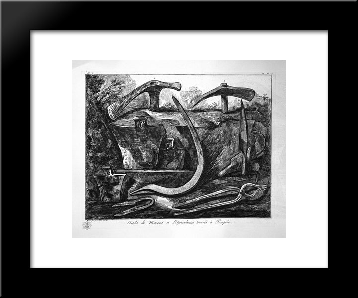 Tools For Masonry And Agriculture 20x24 Black Modern Wood Framed Art Print Poster by Piranesi, Giovanni Battista
