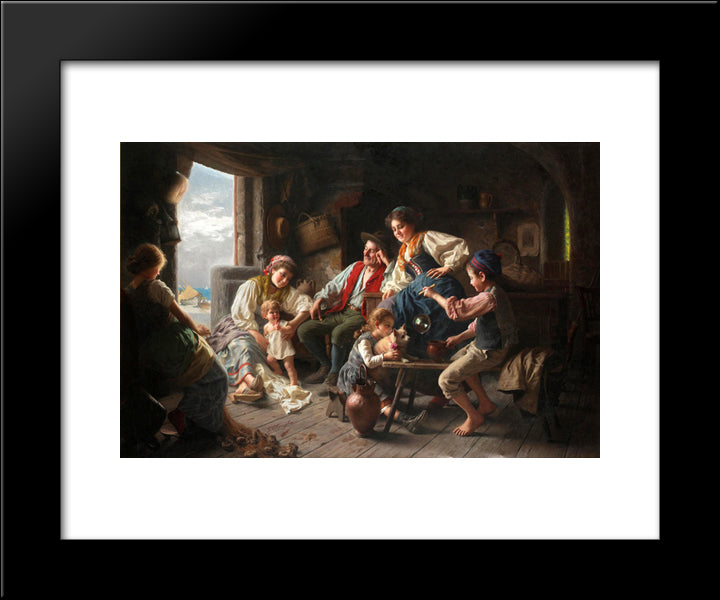 The Fisherman'S Family 20x24 Black Modern Wood Framed Art Print Poster by Torriglia, Giovanni Battista