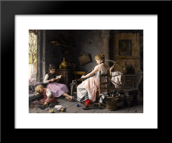 The Spinning Wheel 20x24 Black Modern Wood Framed Art Print Poster by Torriglia, Giovanni Battista
