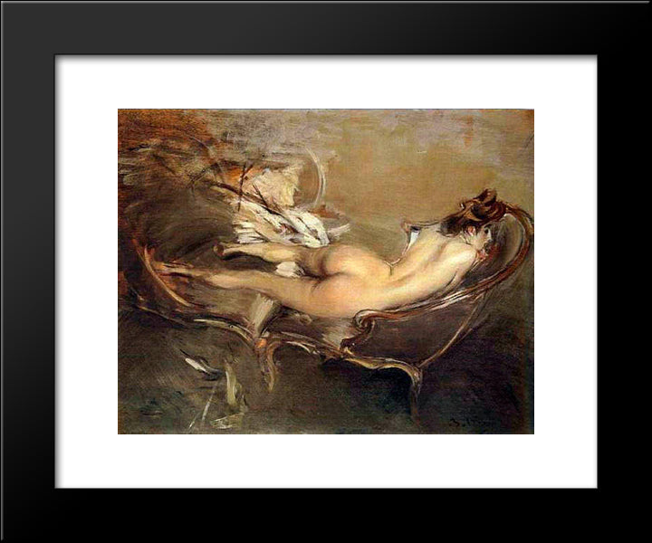 A Reclining Nude On A Day-Bed 20x24 Black Modern Wood Framed Art Print Poster by Boldini, Giovanni