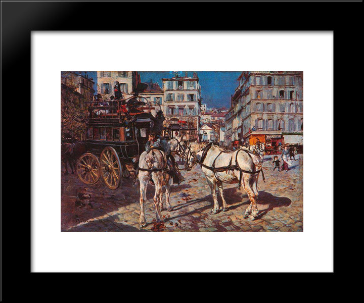 Bus On The Pigalle Place In Paris 20x24 Black Modern Wood Framed Art Print Poster by Boldini, Giovanni