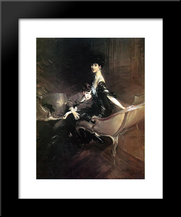 Consuelo, Duchess Of Marlborough, With Her Son Ivor Spencer-Churchill 20x24 Black Modern Wood Framed Art Print Poster by Boldini, Giovanni