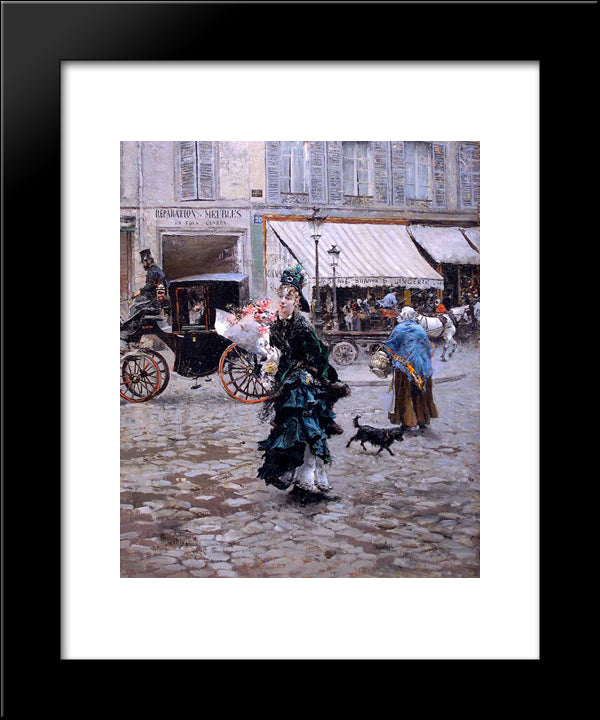 Crossing The Street 20x24 Black Modern Wood Framed Art Print Poster by Boldini, Giovanni