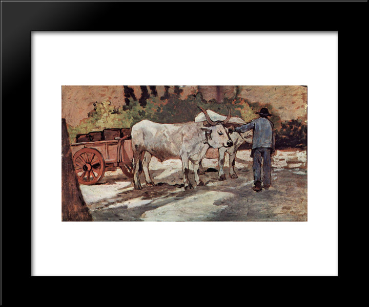 Bauer Mit Ochsenkarren 20x24 Black Modern Wood Framed Art Print Poster by Fattori, Giovanni