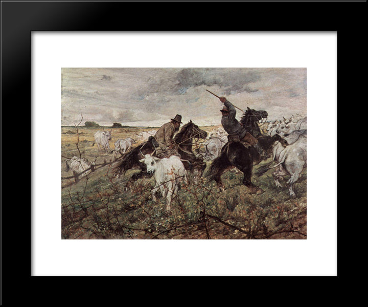 Cowboys And Herds In The Maremma 20x24 Black Modern Wood Framed Art Print Poster by Fattori, Giovanni