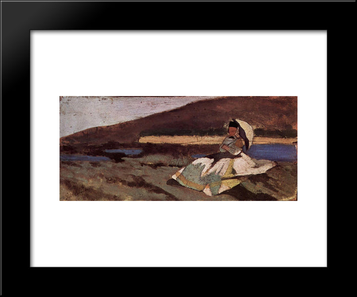 Dame Im Freien Sitzend 20x24 Black Modern Wood Framed Art Print Poster by Fattori, Giovanni