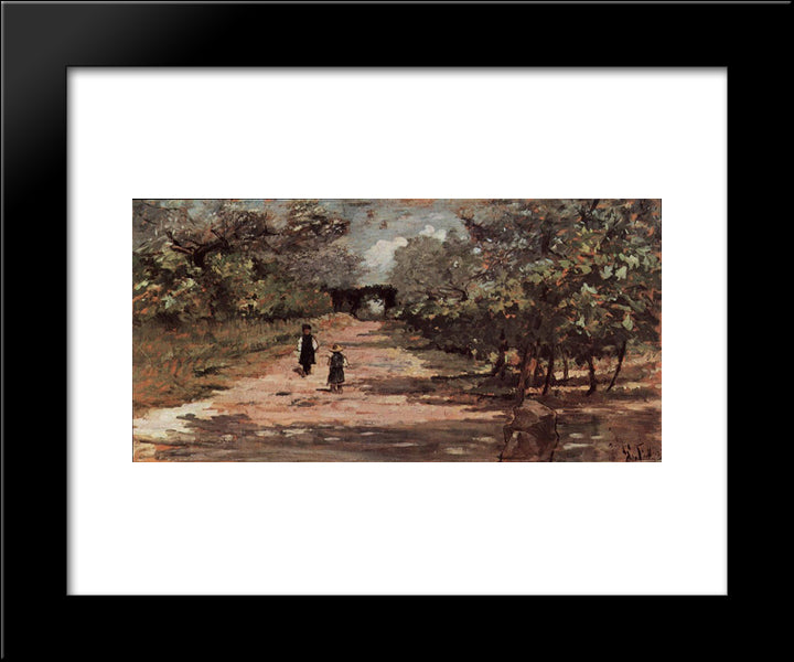 Die Baumallee Mit Zwei Kindern 20x24 Black Modern Wood Framed Art Print Poster by Fattori, Giovanni