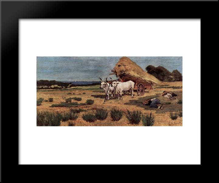 Pause In The Maremma With Farmers And Ox-Cart 20x24 Black Modern Wood Framed Art Print Poster by Fattori, Giovanni