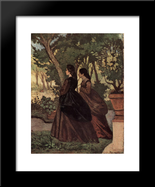 Zwei Damen Im Garten Von Castiglioncello 20x24 Black Modern Wood Framed Art Print Poster by Fattori, Giovanni