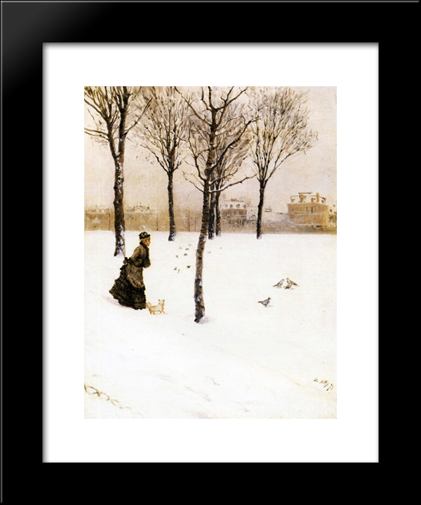 A Winter'S Landscape 20x24 Black Modern Wood Framed Art Print Poster by Nittis, Giuseppe de