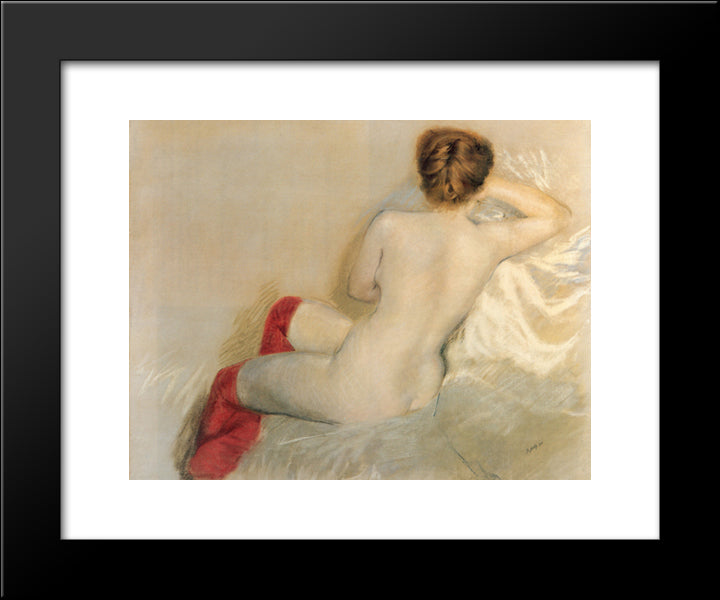 Nude With Red Stockings 20x24 Black Modern Wood Framed Art Print Poster by Nittis, Giuseppe de