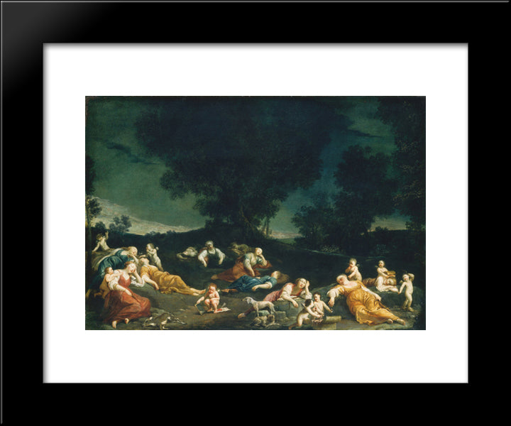 Cupids Disarming Sleeping Nymphs 20x24 Black Modern Wood Framed Art Print Poster by Crespi, Giuseppe Maria