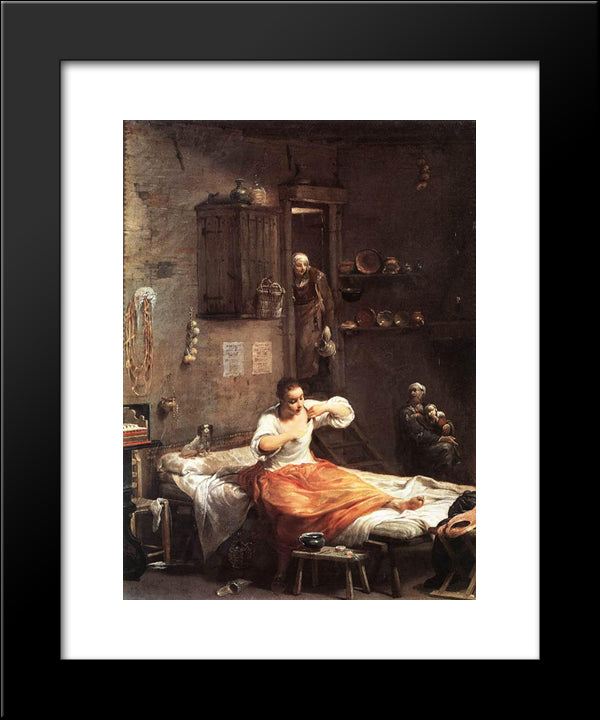 The Flea Hunt 20x24 Black Modern Wood Framed Art Print Poster by Crespi, Giuseppe Maria