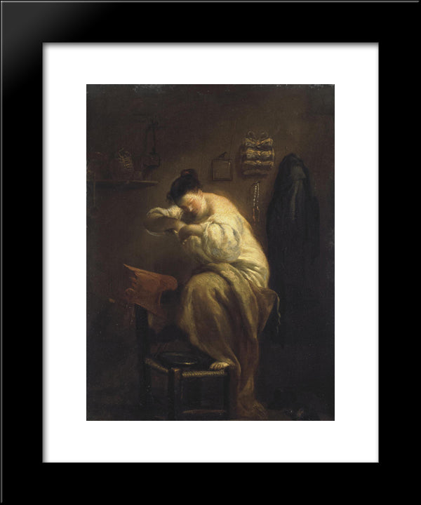 Woman Looking For Fleas 20x24 Black Modern Wood Framed Art Print Poster by Crespi, Giuseppe Maria