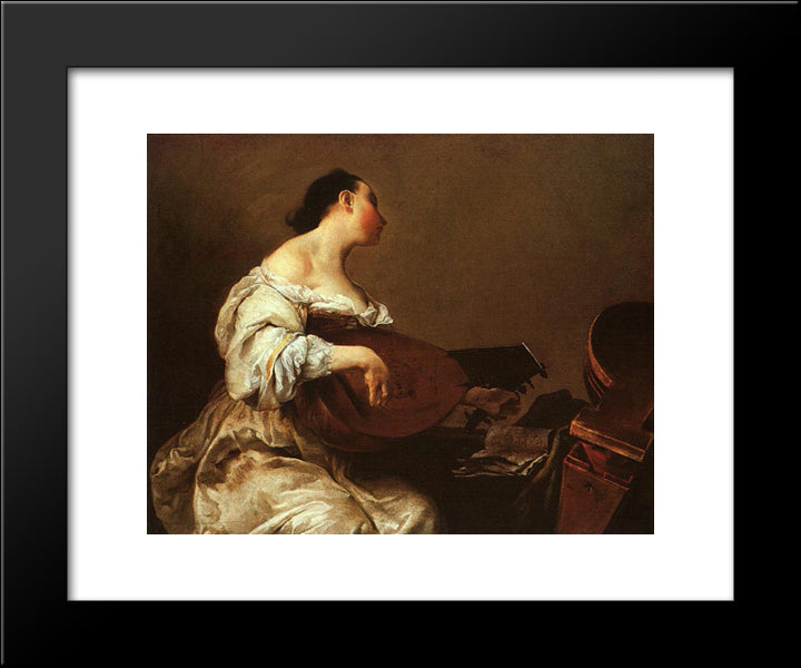 Woman With Lute 20x24 Black Modern Wood Framed Art Print Poster by Crespi, Giuseppe Maria
