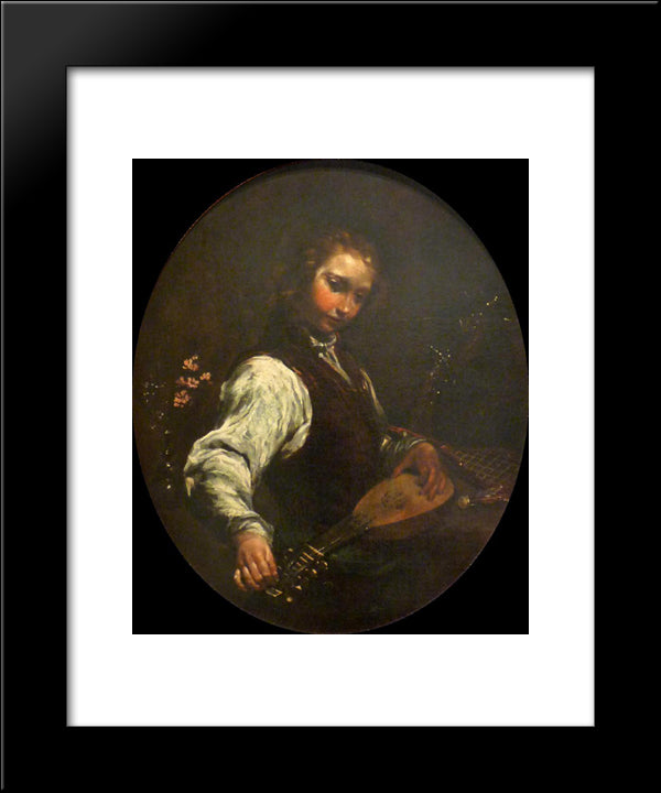Woman With Pandurina 20x24 Black Modern Wood Framed Art Print Poster by Crespi, Giuseppe Maria