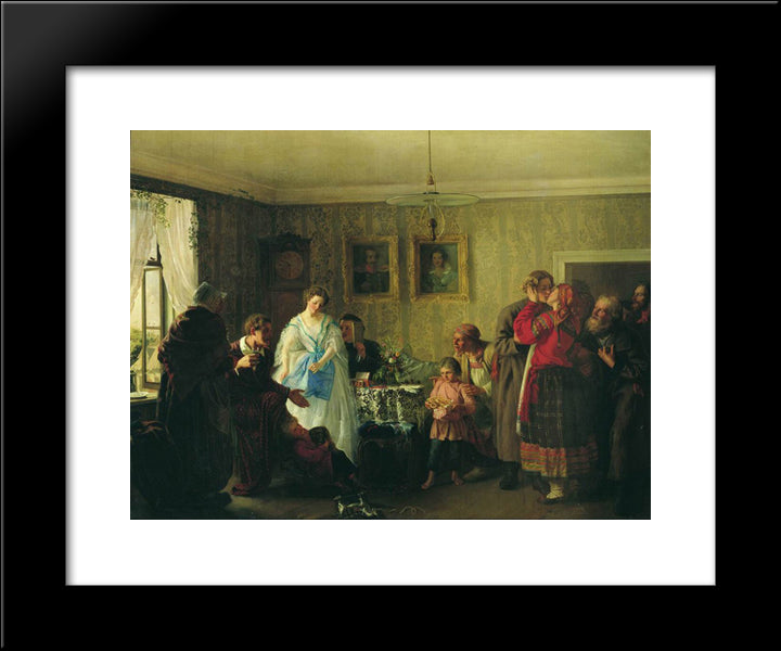 Congratulation Of Betrothed In Landlord'S House 20x24 Black Modern Wood Framed Art Print Poster by Myasoyedov, Grigoriy