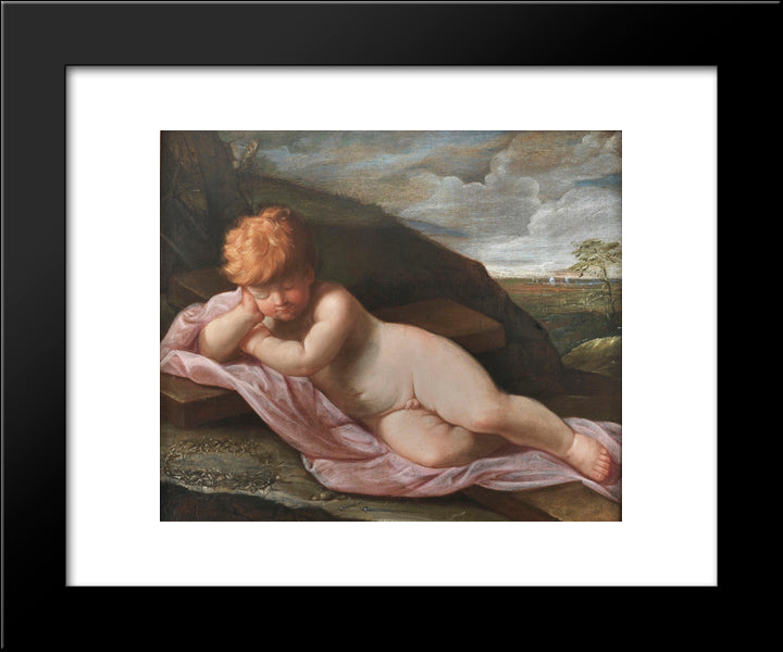Baby Jesus Asleep On The Cross 20x24 Black Modern Wood Framed Art Print Poster by Reni, Guido