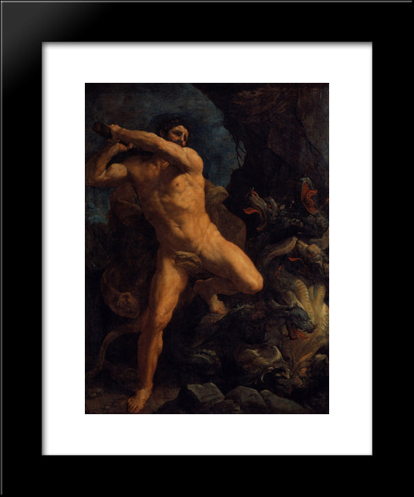 Hercules Vanquishing The Hydra Of Lerma 20x24 Black Modern Wood Framed Art Print Poster by Reni, Guido