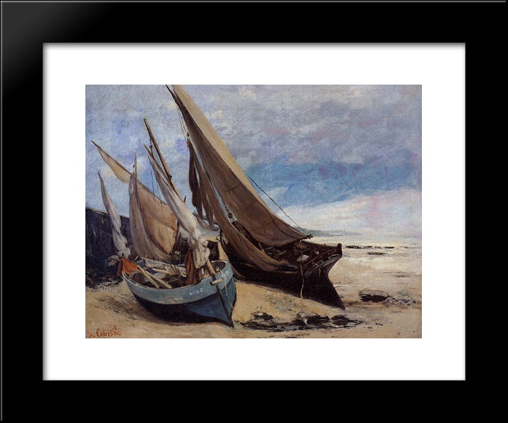 Fishing Boats On The Deauville Beach 20x24 Black Modern Wood Framed Art Print Poster by Courbet, Gustave