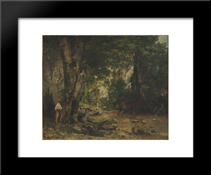 Shelter Of Deers At Plaisir Fontaine Creek 20x24 Black Modern Wood Framed Art Print Poster by Courbet, Gustave